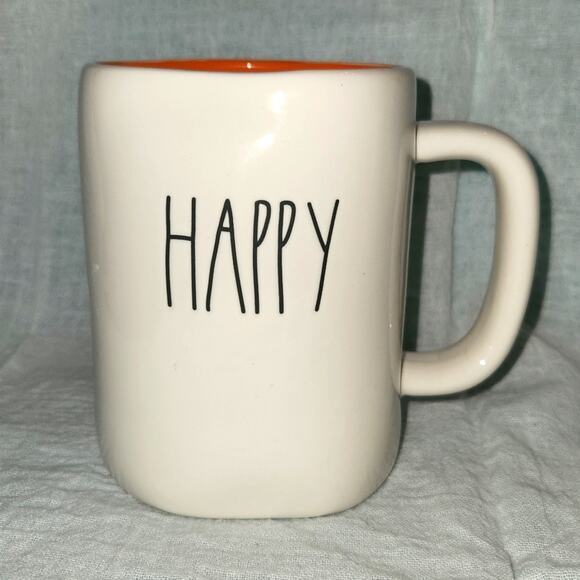 🍁🍂🌰🎃Rae Dunn HAPPY HALLOWEEN Fall Decor Coffee Mug Cup Orange Interior - Picture 1 of 4